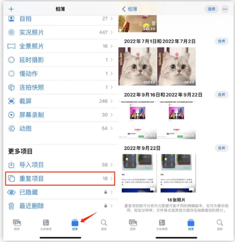 山阳苹果手机维修分享iOS 16 中相册重复项目功能使用方法 